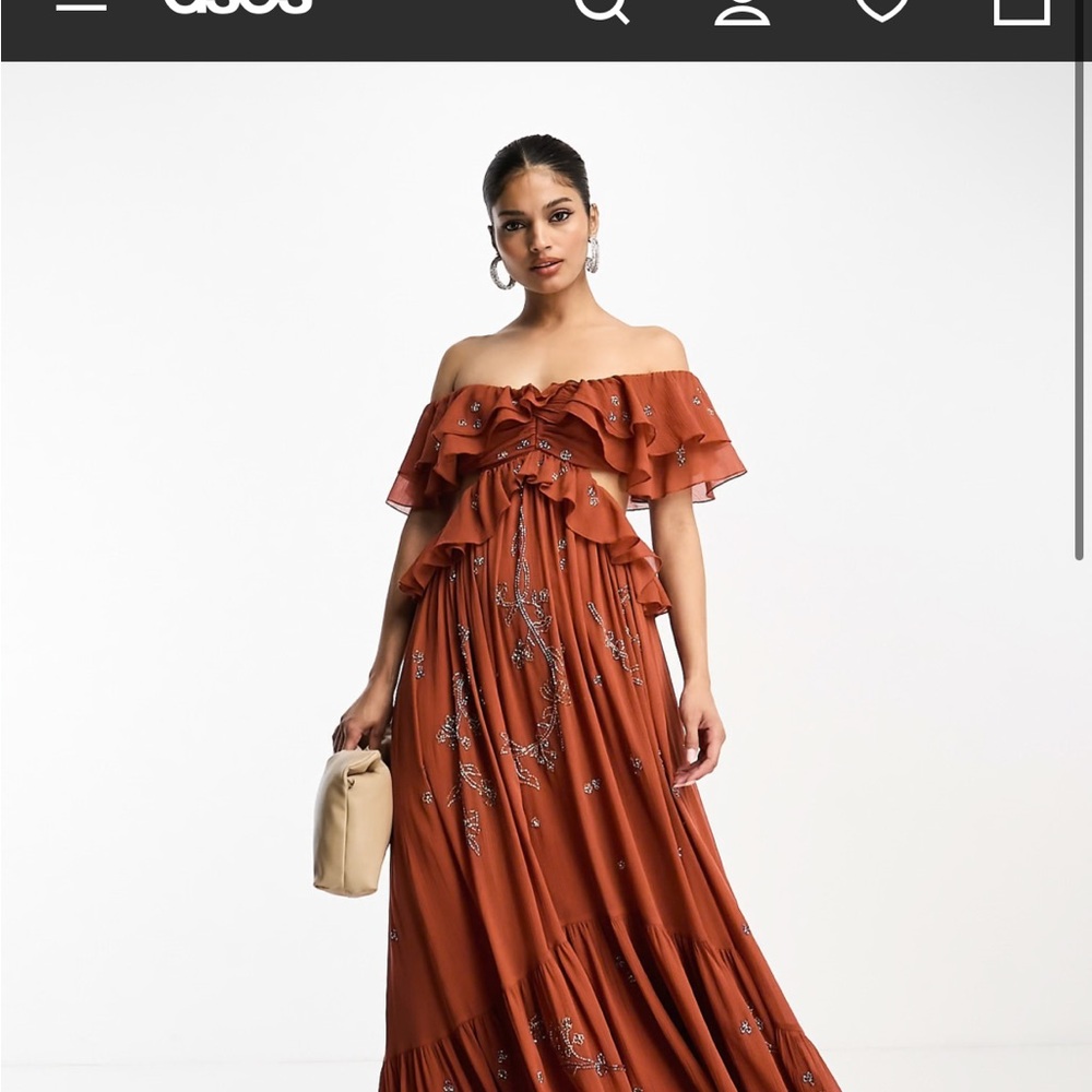 ASOS Terracotta Off-Shoulder Maxi Dress
